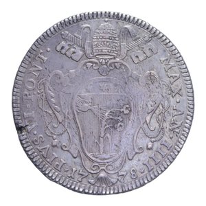 obverse: BOLOGNA PIO VI (1775-1799) MEZZO SCUDO ROMANO 1778 AN. III R AG. 13,14 GR. BB+