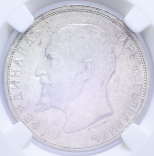 obverse: BULGARIA FERDINAND I 2 LEVA 1913 AG. 10 GR. AU55 (CLASSICAL COIN GRADING AA954920)