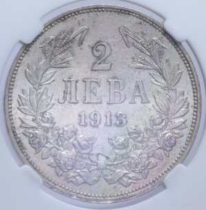 reverse: BULGARIA FERDINAND I 2 LEVA 1913 AG. 10 GR. AU55 (CLASSICAL COIN GRADING AA954920)