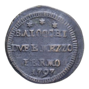 reverse: FERMO PIO VI (1775-1799) DUE BAIOCCHI E MEZZO 1797 SAMPIETRINO CU. 14,89 GR. BB