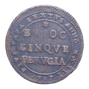 reverse: PERUGIA PIO VI (1775-1799) 5 BAIOCCHI 1797 MADONNINA CU. 15,70 GR. BB+