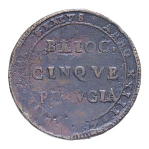 reverse: PERUGIA PIO VI (1775-1799) 5 BAIOCCHI 1797 MADONNINA CU. 16,49 GR. BB