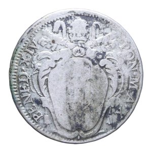 obverse: ROMA BENEDETTO XIV (1740-1758) DUE CARLINI ROMANI 1749 A. XX MI. 5,18 GR. qBB