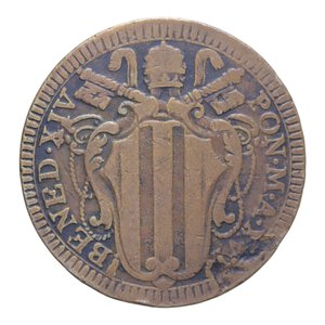obverse: ROMA BENEDETTO XIV (1740-1758) BAIOCCO 1756 A. XVI CU. 11,03 GR. qBB/MB