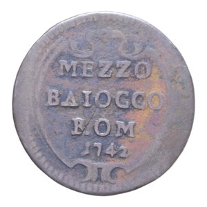 reverse: ROMA BENEDETTO XIV (1740-1758) MEZZO BAIOCCO 1742 A. II CU. 4,89 GR. qBB
