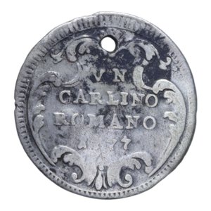 reverse: ROMA PIO VI (1775-1799) CARLINO ROMANO 1777 A. III AG. 2,50 GR. MB-BB (FORO)