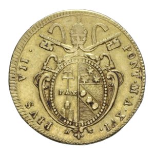obverse: ROMA PIO VII (1800-1823) DOPPIA ROMANA AN. XVI R AU.5,32 GR. MIR. 3047/1 BB