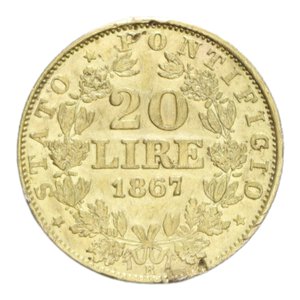 reverse: ROMA PIO IX (1846-1870) 20 LIRE 1867 XXI NC AU. 6,46 GR. BB (MONTATURA RIMOSSA)