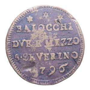 reverse: SAN SEVERINO PIO VI (1775-1799) DUE BAIOCCHI E MEZZO 1796 SAMPIETRINO CU. 14,13 GR. qBB