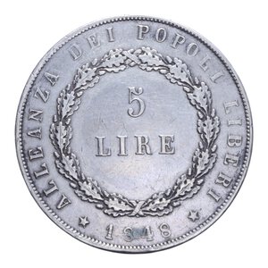reverse: VENEZIA GOVERNO PROVVISORIO (1848-1849) 5 LIRE 1848 2° TIPO NC AG. 24,91 GR. BB+