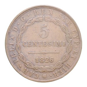 reverse: CARLO FELICE (1821-1831) 5 CENT. 1826 TORINO RR CU. 9,80 GR. BB