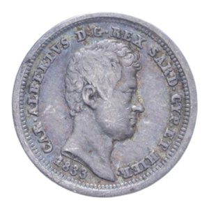 obverse: CARLO ALBERTO (1831-1849) 25 CENT. 1833 TORINO R AG. 1,23 GR. BB