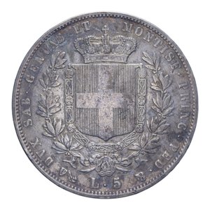 reverse: VITT. EMANUELE II (1849-1861) 5 LIRE 1854 GENOVA R AG. 24,71 GR. BB