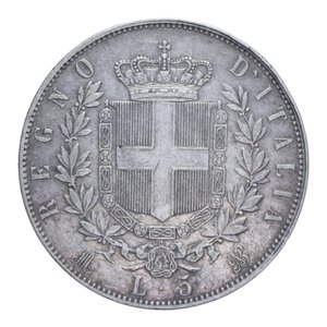 reverse: VITT. EMANUELE II (1861-1878) 5 LIRE 1875 MILANO AG. 24,93 GR. BB+