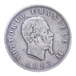 obverse: VITT. EMANUELE II (1861-1878) 2 LIRE 1863 TORINO VALORE R AG. 9,85 GR. qBB/BB