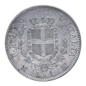 reverse: VITT. EMANUELE II (1861-1878) 1 LIRA 1863 MILANO STEMMA AG. 5 GR. BB-SPL