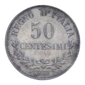 reverse: VITT. EMANUELE II (1861-1878) 50 CENT. 1863 MILANO AG. 2,52 GR. SPL