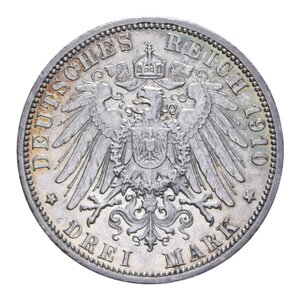 reverse: GERMANIA PRUSSIA WILHELM II 3 MARK 1910 A AG. 16,68 GR. BB-SPL/qSPL