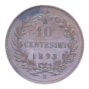 reverse: UMBERTO I (1878-1900) 10 CENT. 1893 ROMA R CU. 10 GR. qSPL