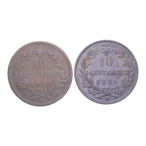 reverse: UMBERTO I (1878-1900) 10 CENT. 1893 BI CU. 10 GR. qSPL/SPL (INSIEME A 10 CENT. 1893 R)