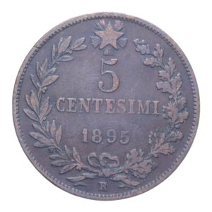 reverse: UMBERTO I (1878-1900) 5 CENT. 1895 ROMA R CU. 4,80 GR. qBB
