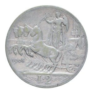 reverse: VITT. EMANUELE III (1900-1943) 2 LIRE 1908 QUADRIGA VELOCE AG. 9,96 GR. BB