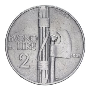 reverse: VITT. EMANUELE III (1900-1943) BUONO 2 LIRE 1927 FASCIO RR NI. 10 GR. BB/BB+