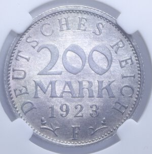 reverse: GERMANIA 200 MARK 1923 F IT. 1,30 GR. MS63 (CLASSICAL COIN GRADING AA307945)