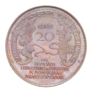VITT. EMANUELE III (1900-1943) BUONO 20 CENT. 1906 ESP. MILANO CU. 9,55 GR. SPL+