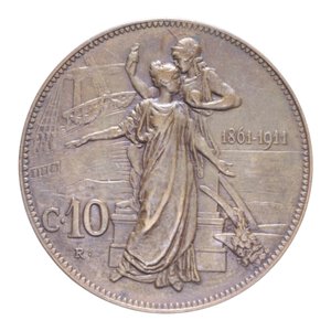reverse: VITT. EMANUELE III (1900-1943) 10 CENT. 1911 CINQUANTENARIO CU. 9,97 GR. qSPL