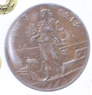 reverse: VITT. EMANUELE III (1900-1943) 5 CENT. 1912 ITALIA SU PRORA NC CU. 5 GR. qSPL (SIGILLATA ZAMBONI)