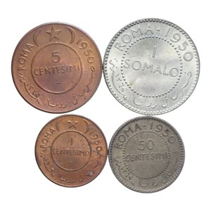 reverse: AFIS SOMALIA ITALIANA 1 SOMALO + 50-5-1 CENT. 1950 LOTTO 4 MONETE SPL/FDC