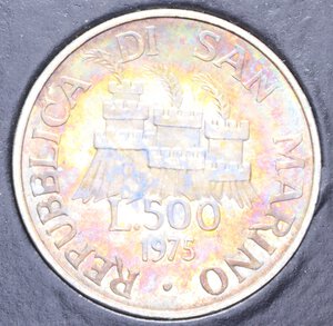 reverse: 500 LIRE 1975 AG. 11 GR. IN FOLDER FDC (PATINATA)