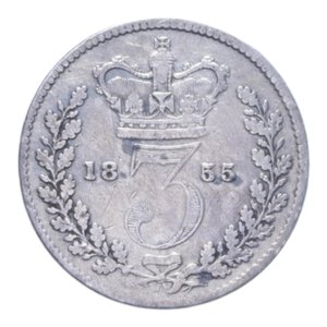 reverse: GRAN BRETAGNA VICTORIA 3 PENCE 1855 R AG. 1,37 GR. MB-BB/qBB