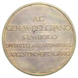 obverse: REGNO D ITALIA MEDAGLIA 1927 GENOVA INAUGURAZIONE MONUMENTO GENERALE M. BELGRANO AE. 165,63 GR. 74 MM. BB/BB+ 