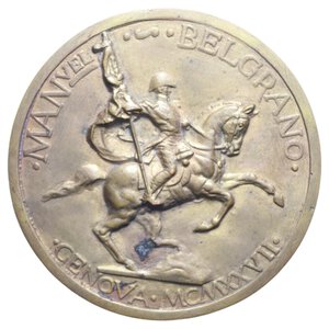 reverse: REGNO D ITALIA MEDAGLIA 1927 GENOVA INAUGURAZIONE MONUMENTO GENERALE M. BELGRANO AE. 165,63 GR. 74 MM. BB/BB+ 