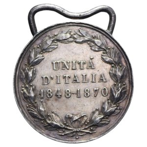 obverse: REGNO D ITALIA MEDAGLIA UMBERTO I UNITA  D ITALIA 1848-1870 AG. 15,76 GR. 32 GR. BB 
