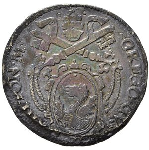 obverse: ANCONA. Stato Pontificio. Gregorio XIII (1572-1585). Testone con San Pietro seduto. Ag (8,53 g). MIR 1204. MB