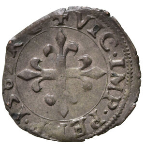 reverse: DESANA. Delfino Tizzone (1583-1598). Liard 1583 o 1585. Mi (0,77 g). Delfino coronato - Croce gigliata. MIR 513. RR. SPL 