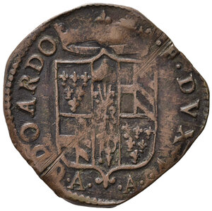 obverse: PARMA. Odoardo Farnese (1622-1646). Soldo. Cu (5,09 g). Stemma - Sant Ilario. Contromarca con chiavi decussate. MIR 1022. BB