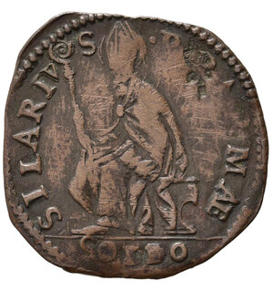 reverse: PARMA. Odoardo Farnese (1622-1646). Soldo. Cu (5,09 g). Stemma - Sant Ilario. Contromarca con chiavi decussate. MIR 1022. BB