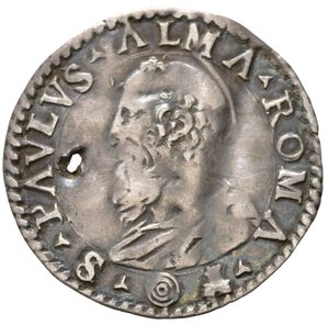 reverse: ROMA. Stato pontificio. Paolo III (1534-1549). Grosso (Mezzo Paolo) con San Paolo. Ag (1,48 g). MIR 894. Raro. Forellino MB