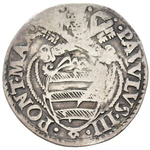 obverse: ROMA. Stato pontificio. Paolo IV (1555-1559). Giulio con San Paolo. Al D/ PAVLVS III (invece di PAVLVS IIII).  Ag (2,93 g). MIR 1026. MB