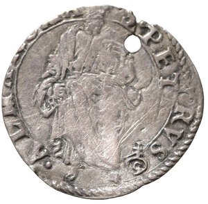 reverse: ROMA. Stato Pontificio. Pio IV (1559-1565). Grosso con San Pietro. Ag (1,18 g). MIR 1057/3. Raro. Forellino. MB