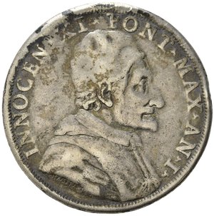 obverse: ROMA. Stato Pontificio. Innocenzo XI (1676-1689). Piastra con San Matteo. Ag (30,32 g). MIR 2012. Da montatura. B-MB