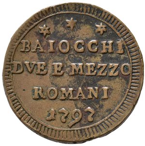 obverse: ROMA. Stato Pontificio. Pio VI (1775-1799). Sampietrino da 2 e 1/2 baiocchi 1797 sigle TM. Cu (17,37 g). MIR 2797/3; Munt. 99a. BB