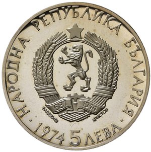 obverse: BULGARIA. 5 Leva - 1974 - 50  anniversario morte di Stamboliiski - Ag. Proof