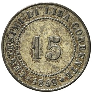 reverse: VENEZIA. Governo Provvisorio (1848-1849). 15 centesimi 1848 Mi (1,74 g). Gig.8. qSPL