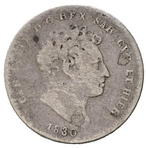 obverse: Regno di Sardegna. Carlo Felice (1821-1831). 25 centesimi 1830 Torino. Ag. Gig. 105. RR. MB