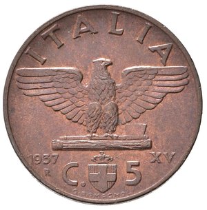reverse: Regno d Italia. Vittorio Emanuele III (1900-1943) 5 Centesimi 1937. Cu. Gig. 285. FDC rame rosso
